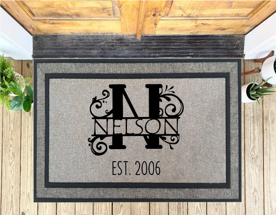 Monogram Est. Personalized Door Mat - 18 X 30