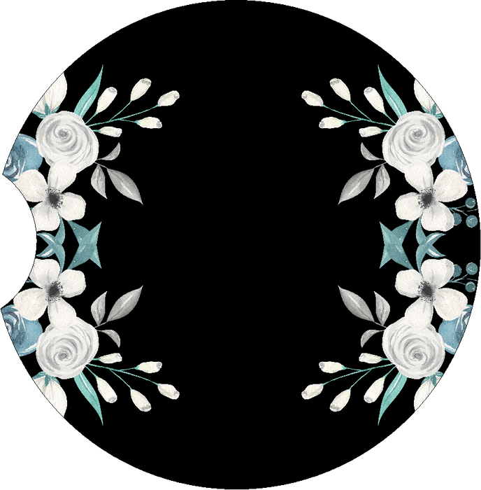 Black Blue Floral Car Coaster