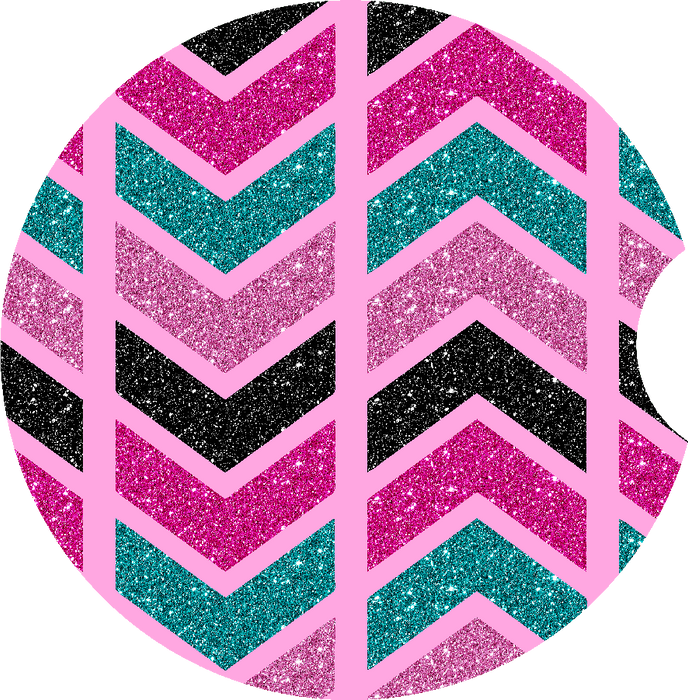 Black, Purple and Teal Chevron Car Coaster