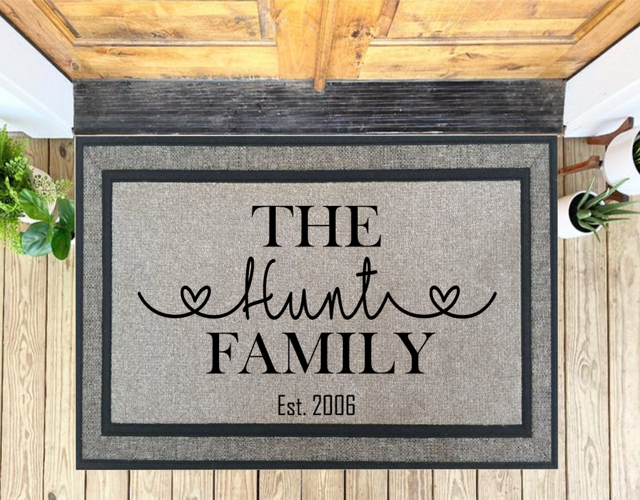 Family Hearts Est. Personalized Door Mat - 18 X 30